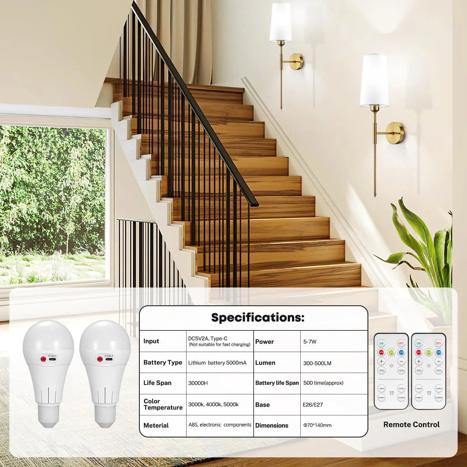 Настенные бра NookNova золотистые беспроводные перезаряжаемые на батарейках с