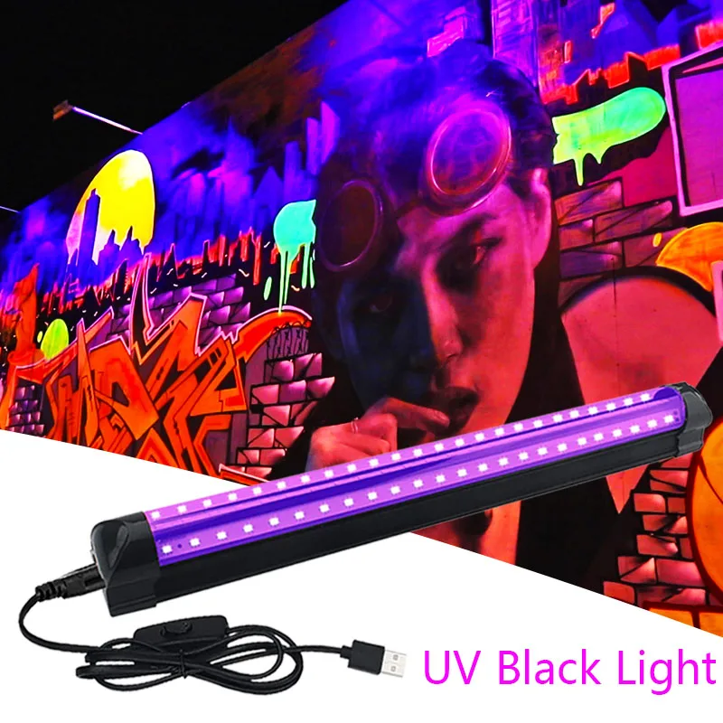 

UV Black Light Tube USB Port LED Black Purple Light KTV Bar Dj for Fluorescen Glow Dark Party Stage Blacklight Birthday 10W
