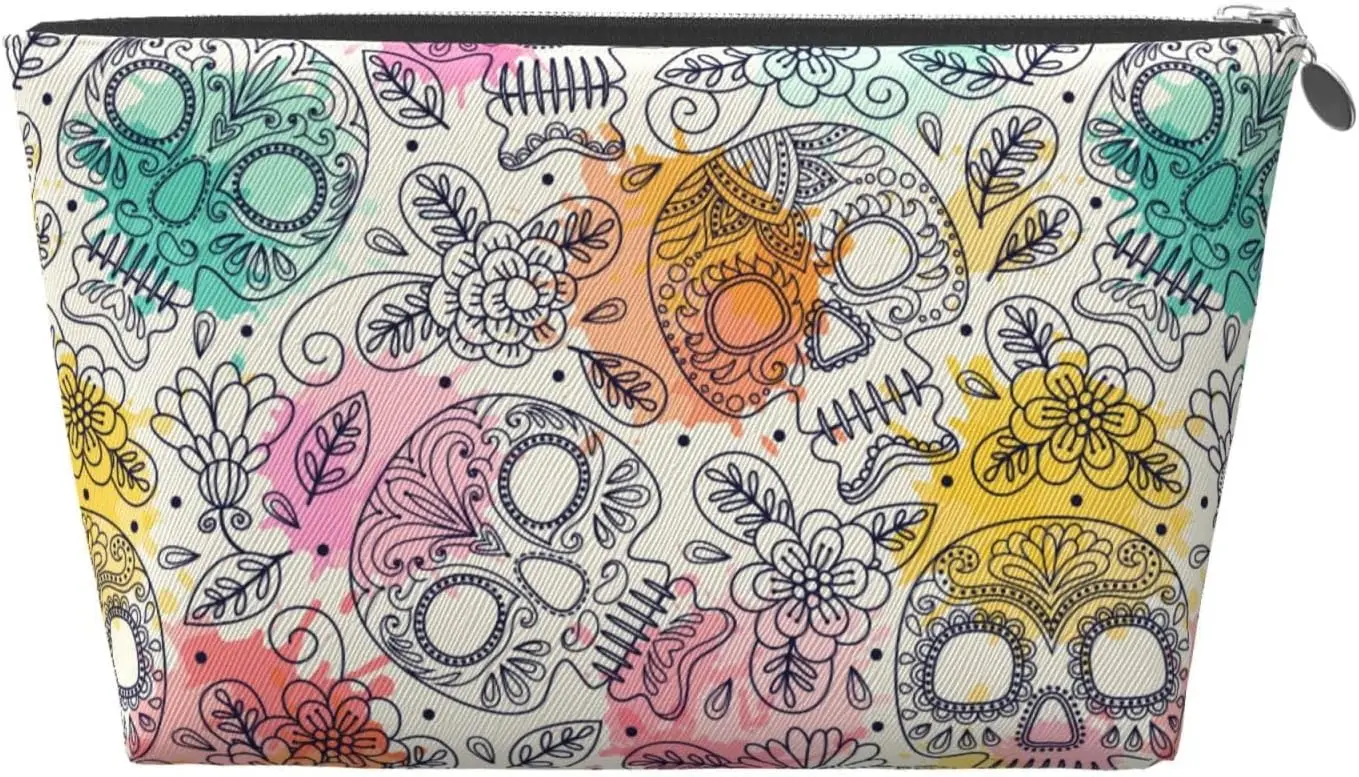 Косметичка с черепом и цветами женские дорожные туалетные принадлежности