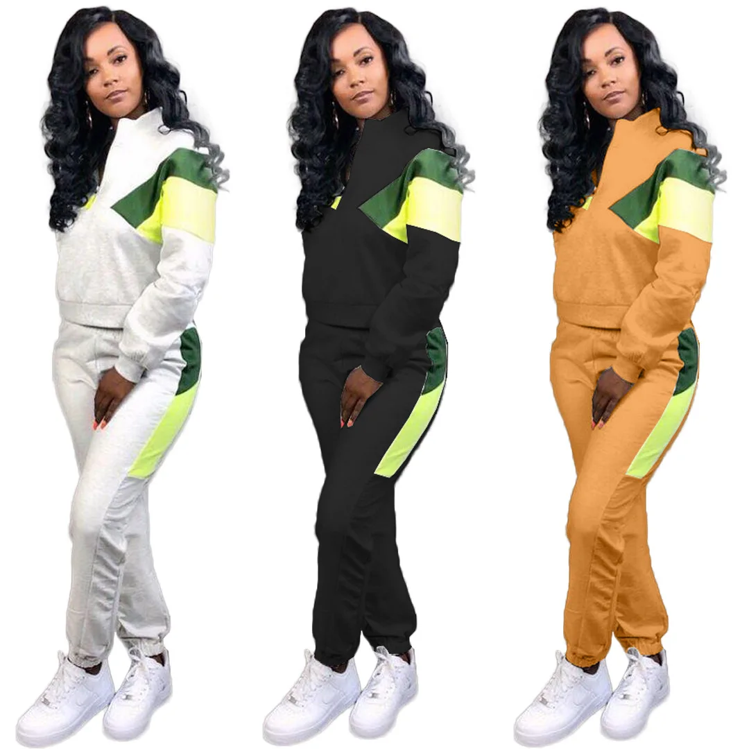 

24D5091 Spring and Winter Women Casual Fashion Splicing Zipper Sports Two-piece Three-color Hot