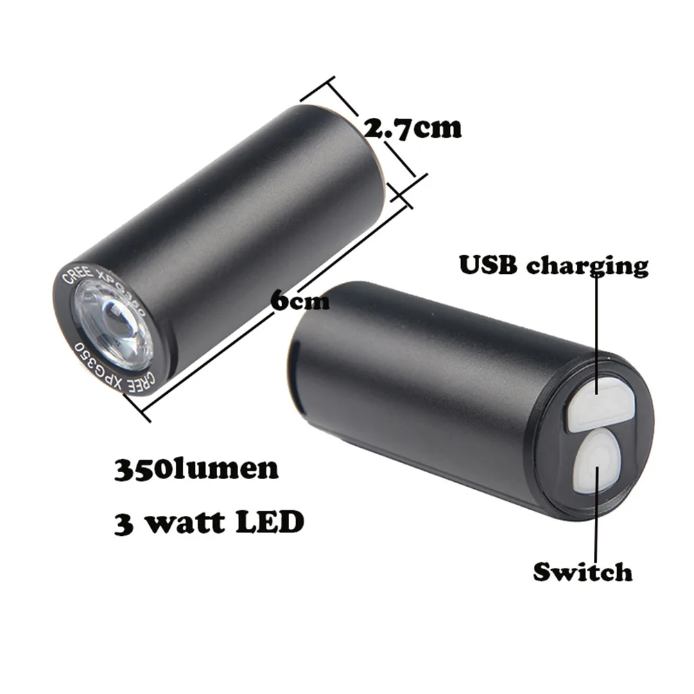 Светодиодный велосипедный фонарь перезаряжаемый через USB передний MTB 350 люмен