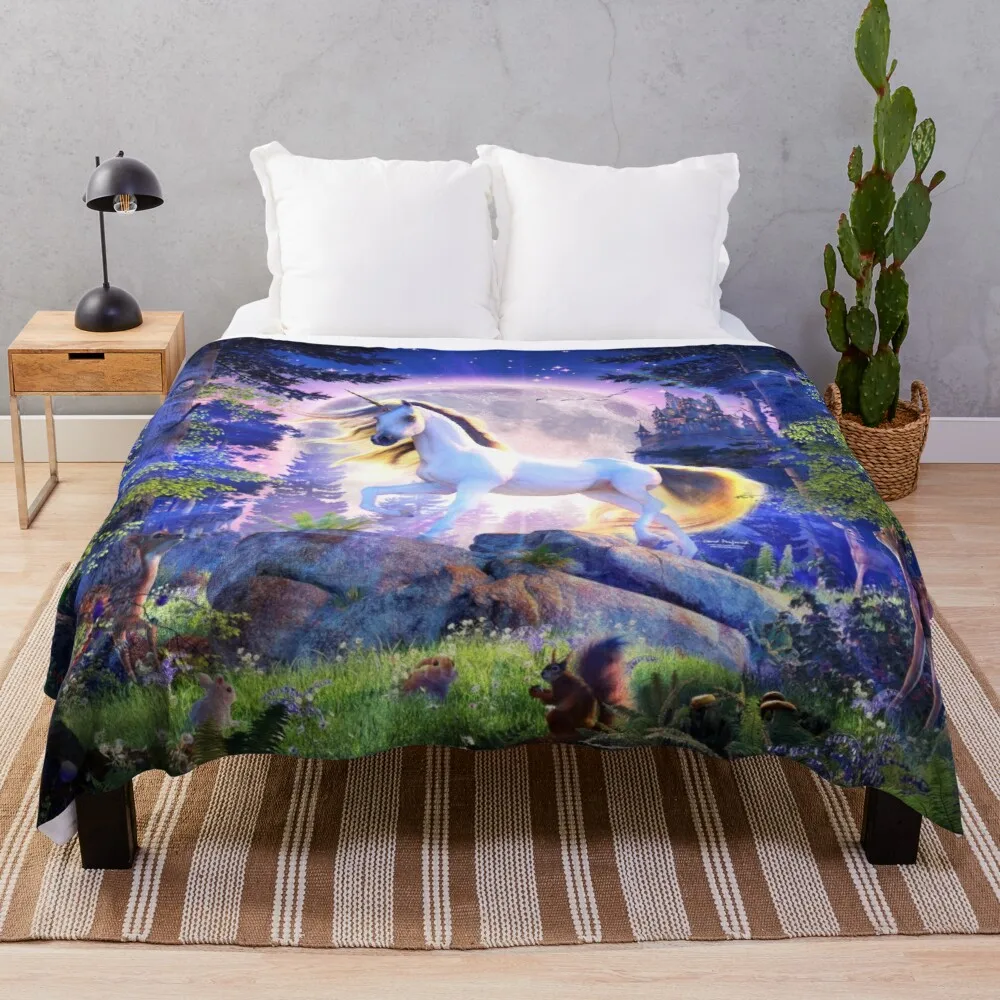 

Moonlight Unicorn Throw Blanket Decorative Sofa Blanket