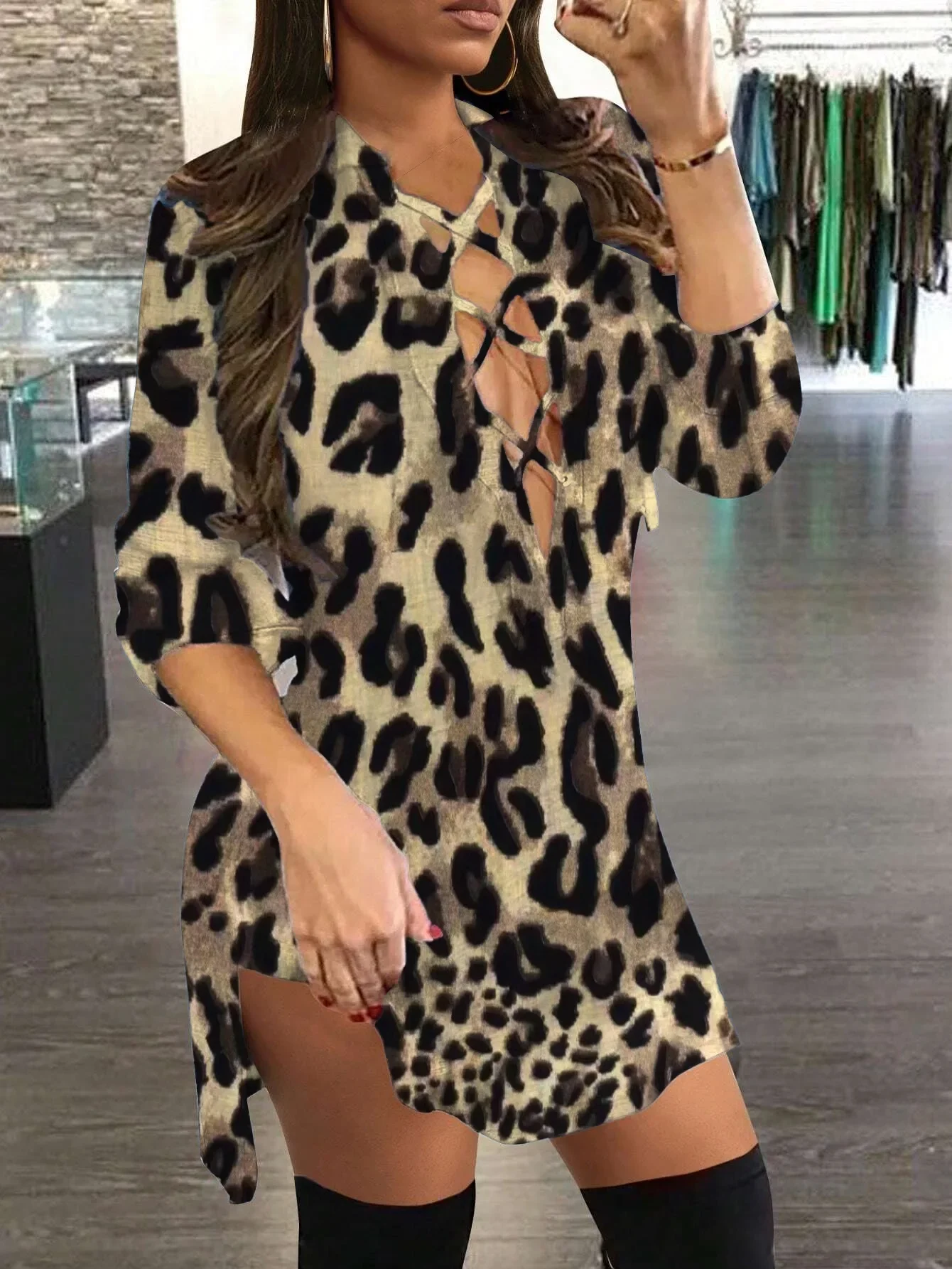 Осень 2024 Новое поступление модное платье с леопардовым принтом широкими лямками