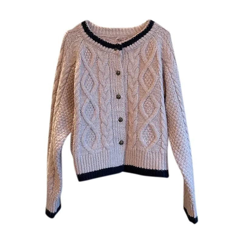 

Женский трикотажный кардиган с круглым вырезом и длинными рукавами