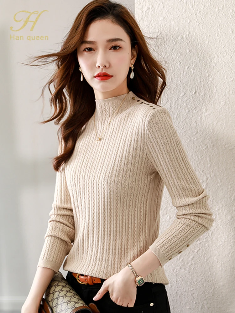 

H Han Queen Bottoming Shirt Women's Inner Wear 2022 Autumn Winter New Casual Pullovers Sweater Long-Sleeved knitted Sweater Tops