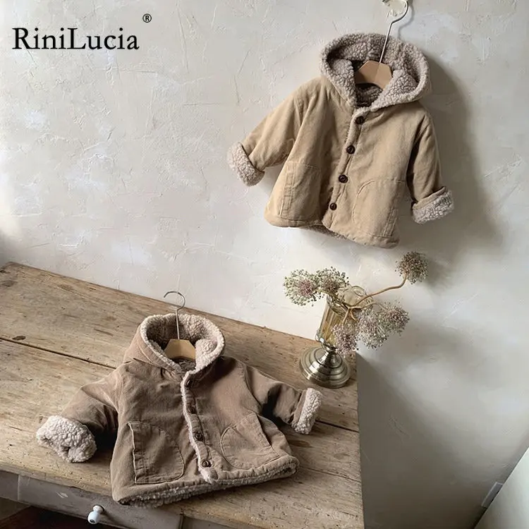 

RiniLucia Children Clothes Hooded Lamb Wool Coat Autumn Winter Solid Thicken Warm Fleece Baby Boy's Coat Hooded Girl's Jacket