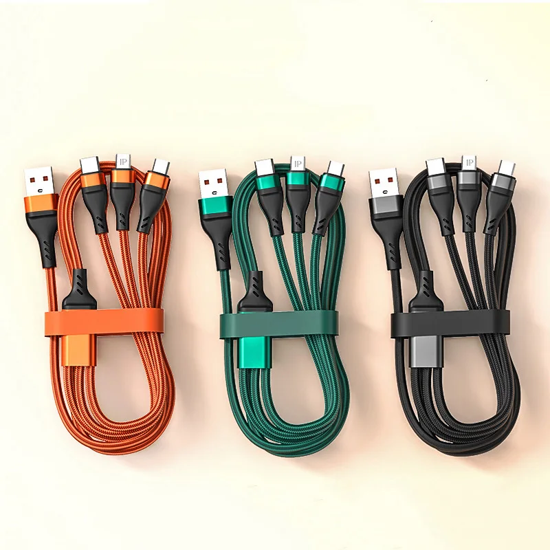 3 In 1 Braided Micro USB Type C Cable 100W Smart Phone Charger Cord For iPhone 13 Pro Xiaomi Huawei 6A Fast Charging Data Line 6
