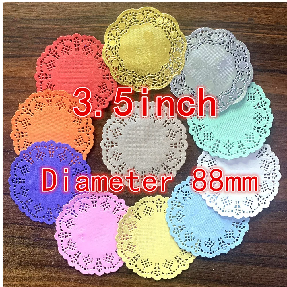 100pcs 3.5inch 4.5Inch 5.5inch Round Pink Gold Paper Lace Doilies for Cake Placemat Party Gift Decoration