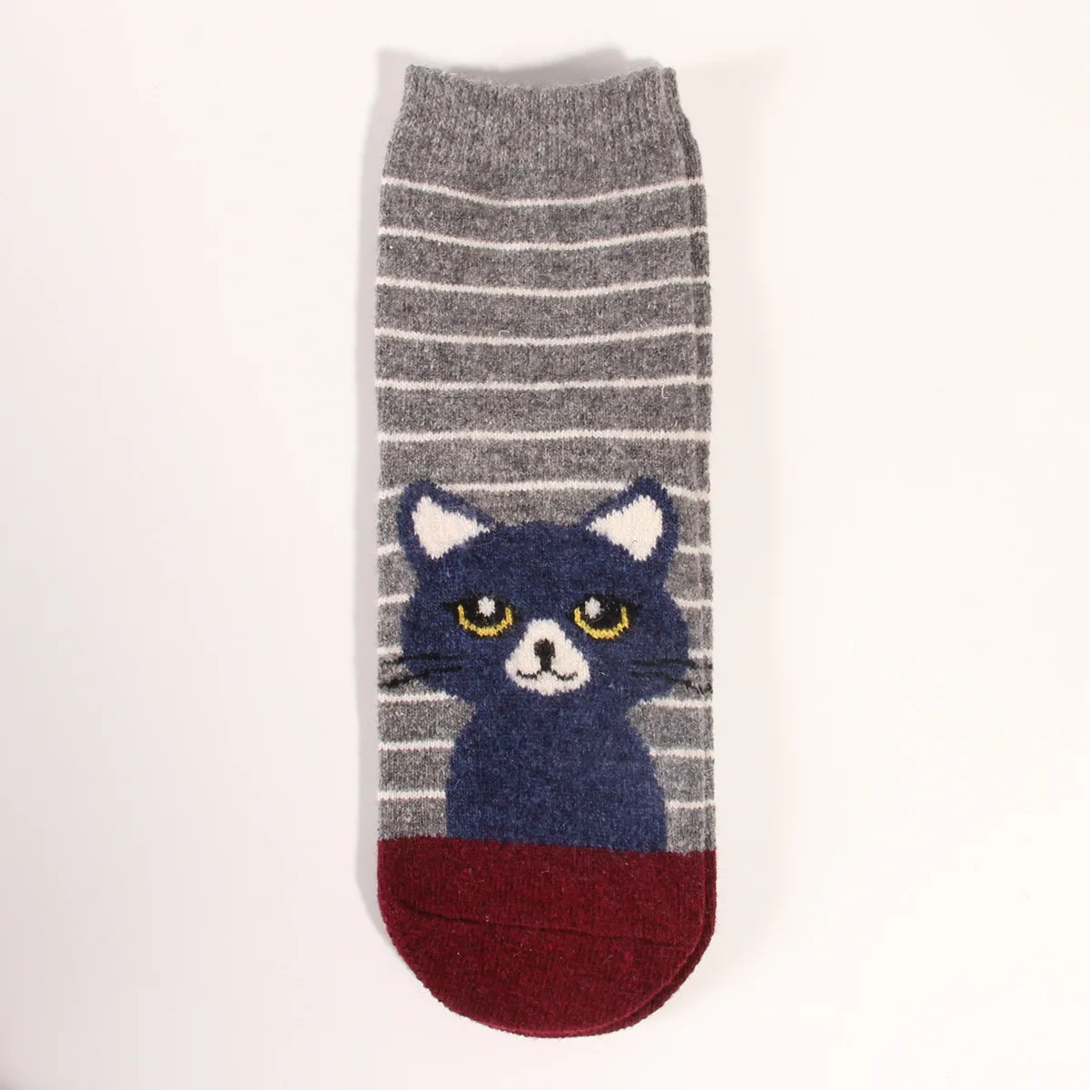 12 Pairs Winter Women Wool Socks Thick Soft Horizontal Striped Jacquard Polka Dot Cartoon Cat Middle Tube Vintage Warm Socks