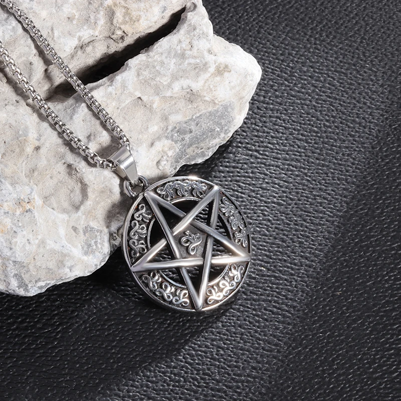 

New Viking Lucky Pentagram Necklace Men Women Stainless Steel Retro Trend Star of David Solomon Seal Pendant Amulet Jewelry