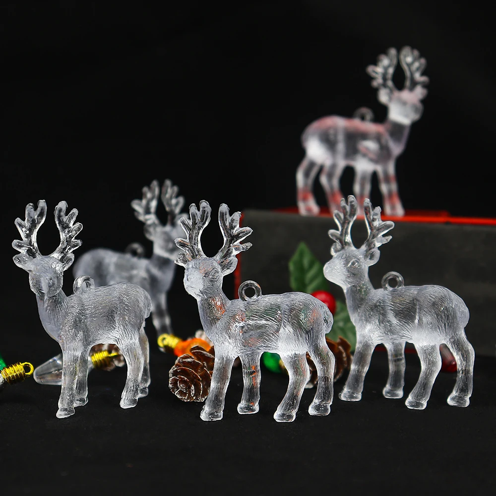 4pcs Simulation Christmas Deer Transparent Xmas Elk Plush Reindeer Home Decoration Fairy Garden Miniatures Props New Year Decor