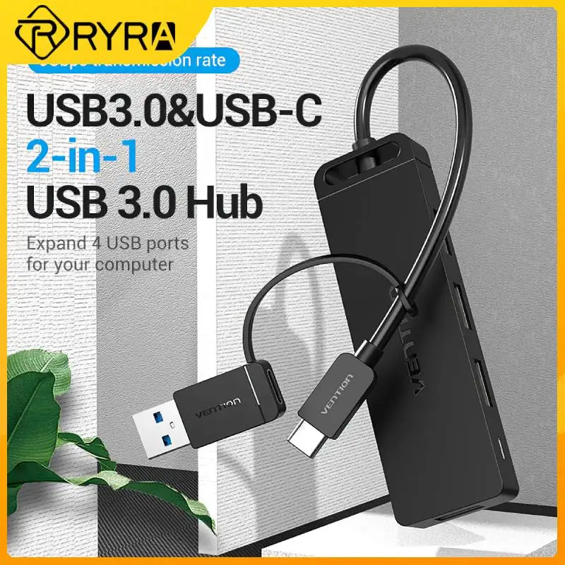 

4-портовый USB-концентратор RYRA 3,0 2,0, Ультратонкий концентратор данных Type-c, концентратор для Macbook, /mini,iMac,Surface ,XPS, ноутбука, USBC-концентратор