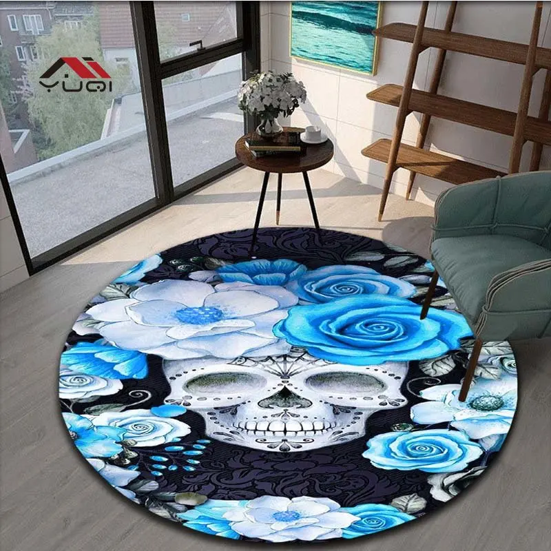 Круглый ковер с рисунком черепа и цветов для гостиной коврики Детский Мягкий