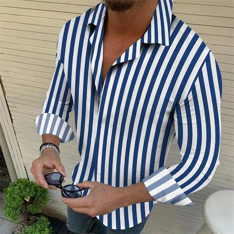 

Striped Blue Green Gray Shirt Men Long Sleeve Lapel Fashion Simple Casual Comfortable High Quality Fabric Top Men Fast Delivery