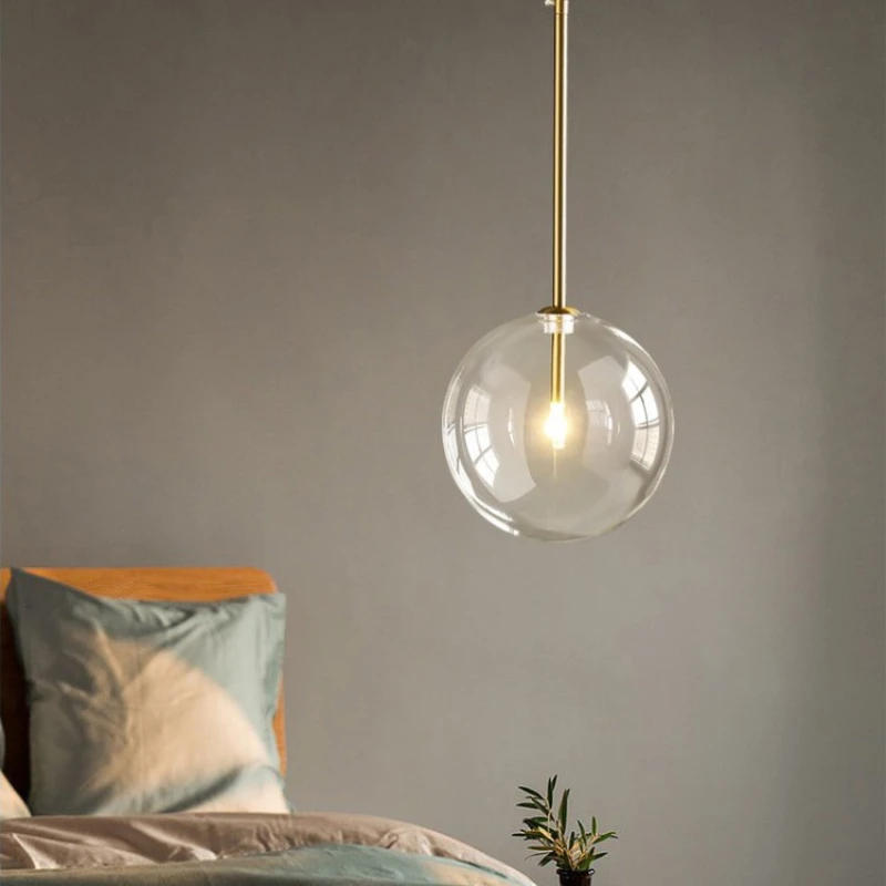 

Modern Led Pendant Lamp Glass Ball Bedroom Hanging Nordic Living Indoor Decor Lighting Kitchen Bar Round Gold Suspension Lights