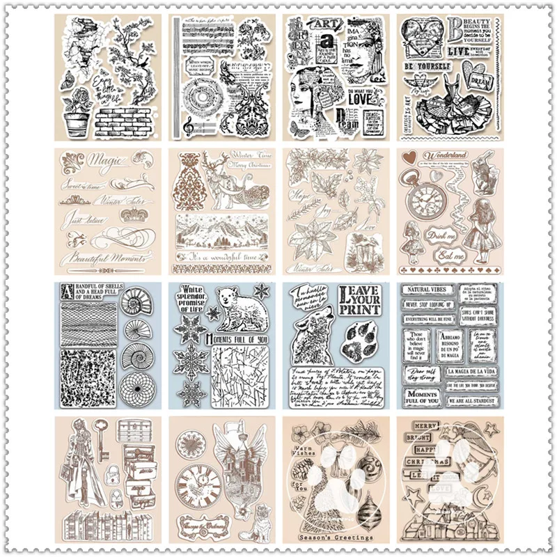 

2022 New DIY Sellos Seal For Scrapbooking Clear Stamps Card Making Winter Bear Lady HD Retro Natural Stamp Account Craft Set