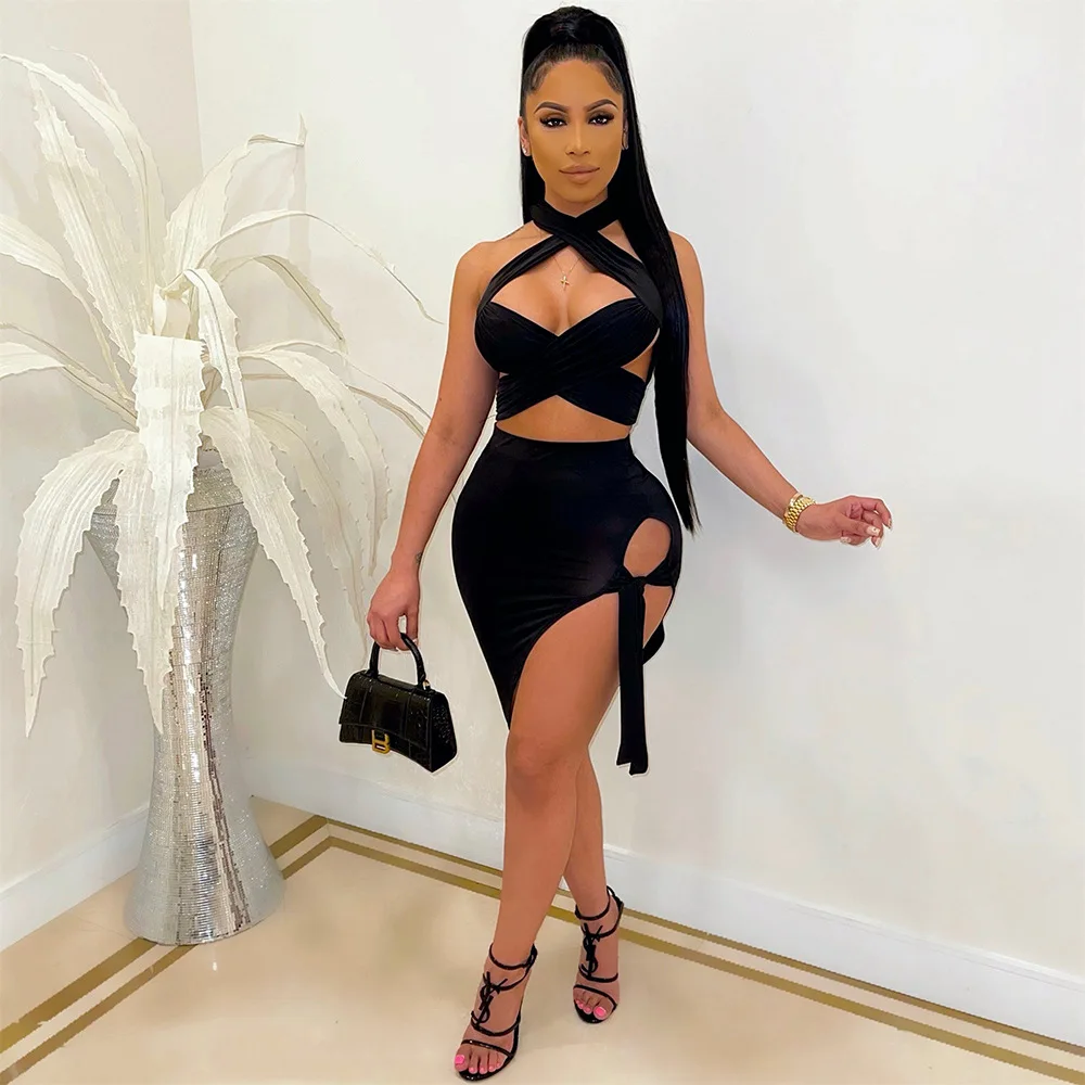 

2023 летний модный сексуальный женский костюм из двух предметов с короткой юбкой