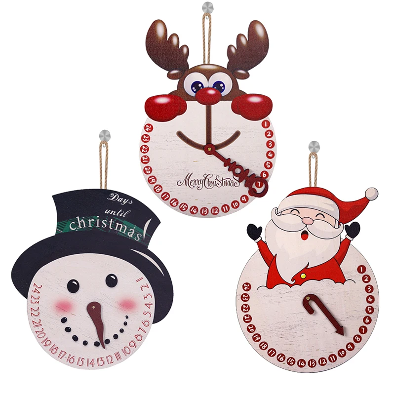 

New Christmas Decorations Wooden Imitation Clock Pendant Snowman Elk Santa Claus Wooden Sign Christmas Party Decoration