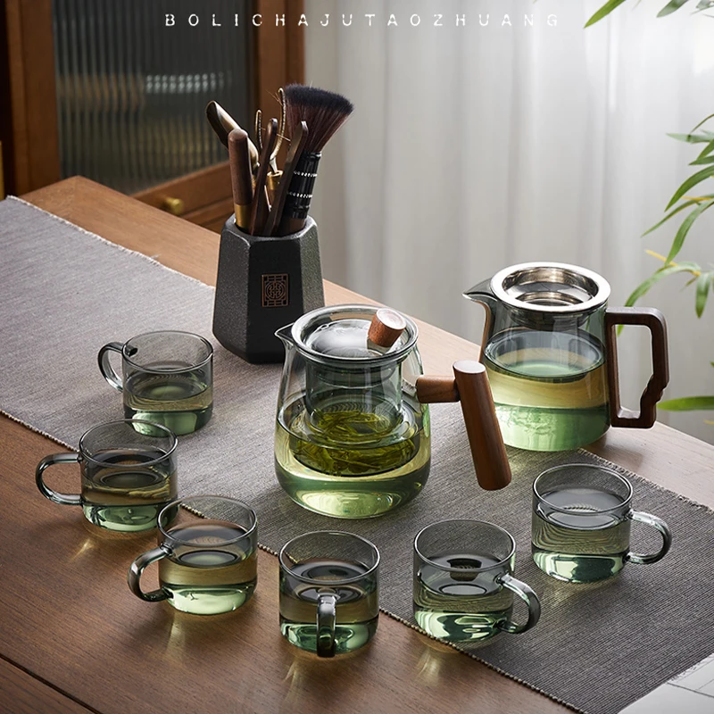 

Стеклянный чайник GIANXI с деревянной ручкой китайская чайная церемония чистый чай кунг-фу чайный набор термостойкий стеклянный чайник