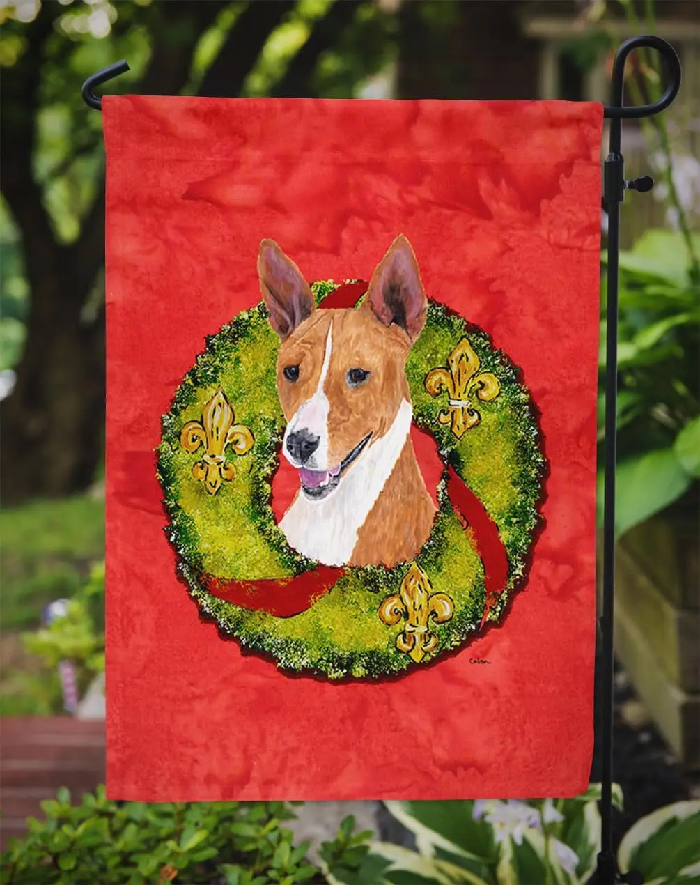 Carolines Treasures SC9089GF Рождественский венок Basenji Садовый флаг Почтовый ящик Флаг