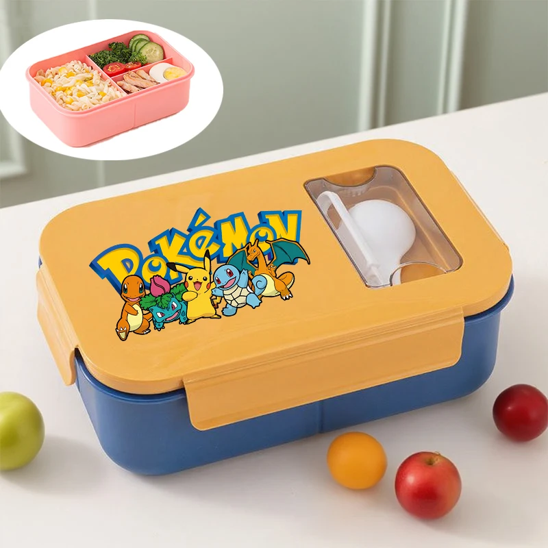 Фото Ланч-бокс Pokemoned с ложкой, с мультяшным аниме-принтом, бенто-бокс для студентов и офисных работников, портативный, большой емкости, 2026 №1