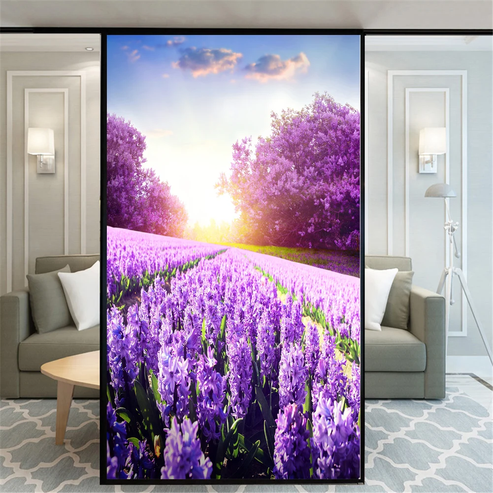 

Privacy Window Film Static Cling No Glue Decorative Lavender Flowers Window Treatments Window Coverings Glass Sticker for Home