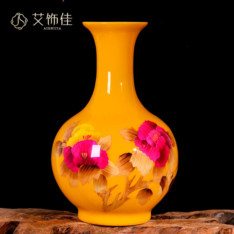 

Ceramics Yellow Straw Flower Arrangement Dried Flower Living Room Decoration New Chinese Style Hallway Wine Cabinet Decorative