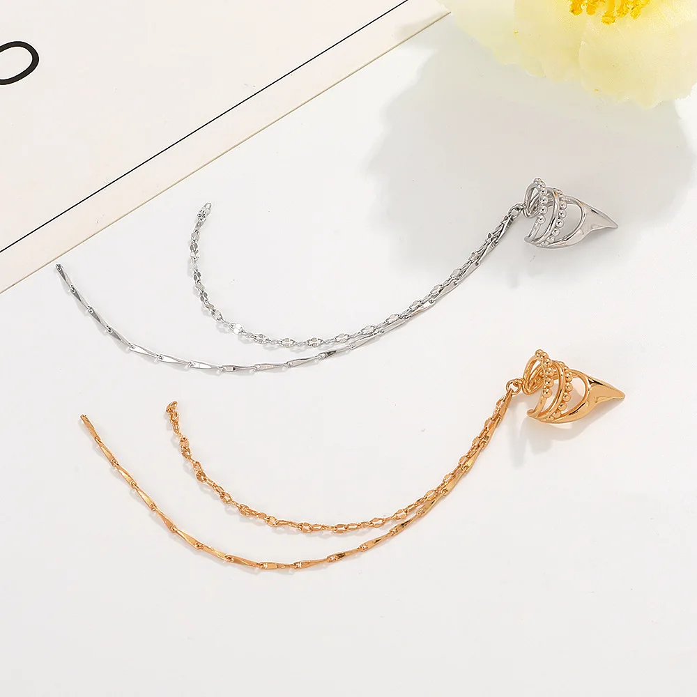 

2Pcs Long Chain Tassel Ear Bone Clip, Ear Clip Without Ear Hole Long Female Geometric Tile Chain Earbone Clip Shows