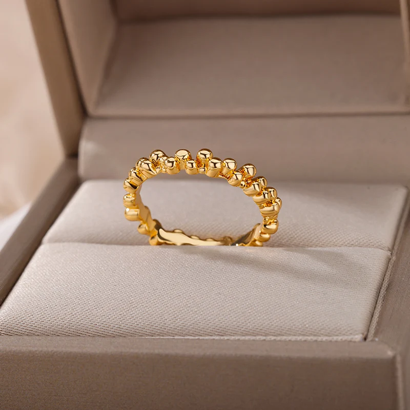 

Vintage Smooth Beads Geometric Rings For Women Stainelss Steel Round Finger Rings Korea Fashion Jewelry Party Unusual Gift