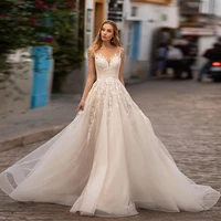 herburnl luxury wedding scoop sleeveless tulle beaded lace tulle elegant bridal dress vestido de casamento