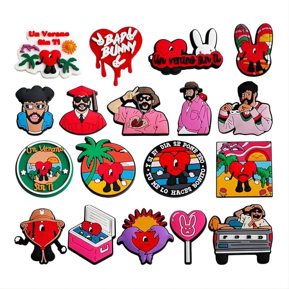 18-48pcs/set Hot sell Clown Garden Shoes Accessories PVC Bad Bunny Shoe Decorations Fit Kids Croc Jibz Charm X-mas Gift