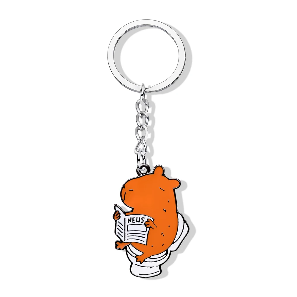 

Funny Capybara Animal Keychain Hydrochoerus Reading Newspaper Enamel Pendant Dangle Keychain Cute Jewelry for Boys Girls