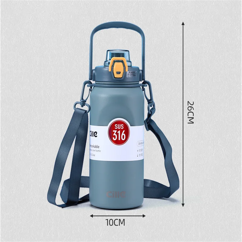 

1L Large Capacity Water Bottle Straw Cup High Temperature Stainless Steel Thermos Cup Portable Outdoor Sports Student Water Cup
