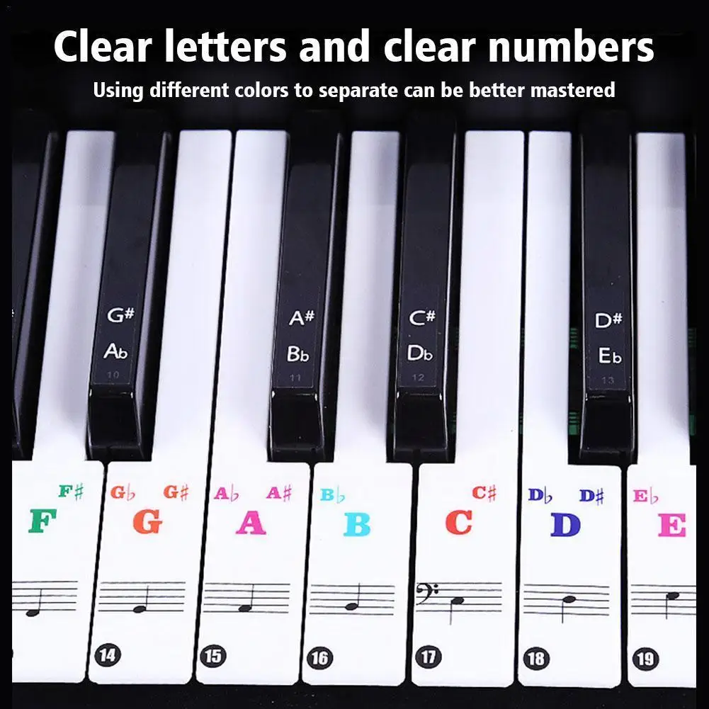 

37/49/54/61/88 Keys Transparent Piano Keyboard Stickers Electronic Keyboard Key Piano Stave Note Sticker Symbol For White K B3H0