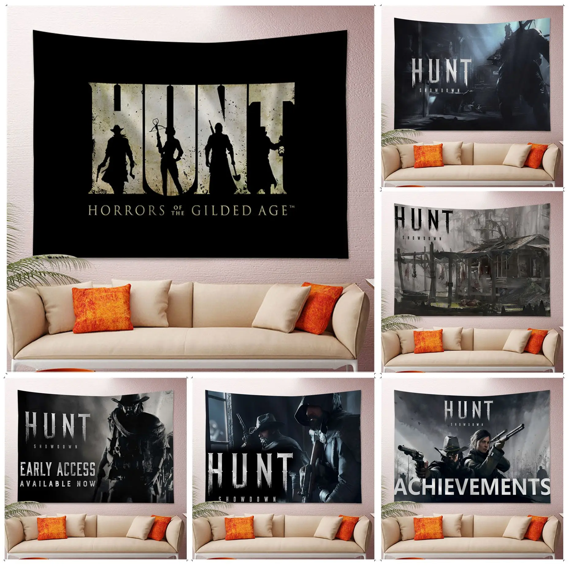 

Cool Hunt Showdown Gamer Cartoon Tapestry Hanging Tarot Hippie Wall Rugs Dorm Wall Hanging Sheets