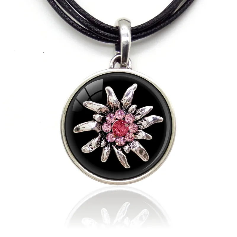 

Fashion Small Pendants Necklaces Alloy Enamel Lucky Edelweiss Choker Rope Charming Women Girl Punk Party Gift Jewelry Wholesale