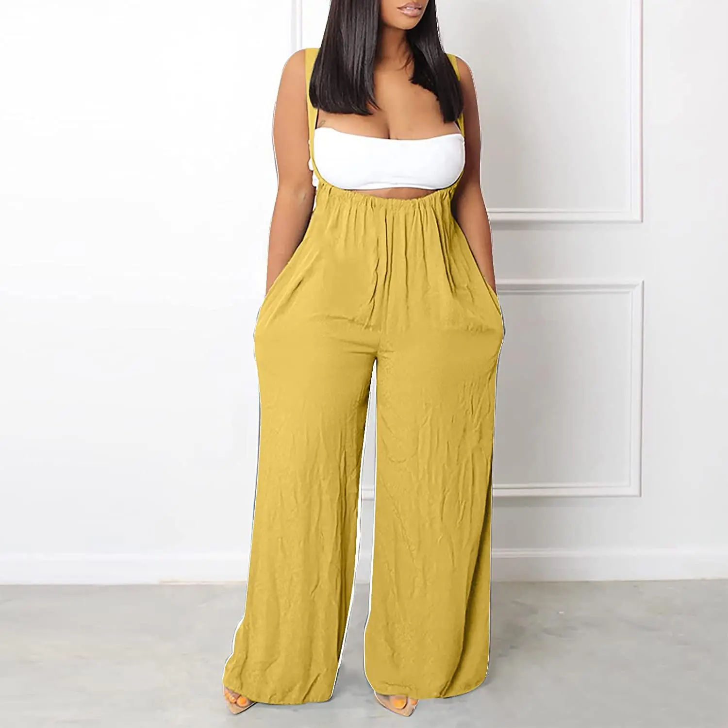 

Casual Loose Onepieces Streetwear Long Trousers Women Elegant Fashion Pocket Design Wide Leg Pants Suspender Jumpsuit Overalls