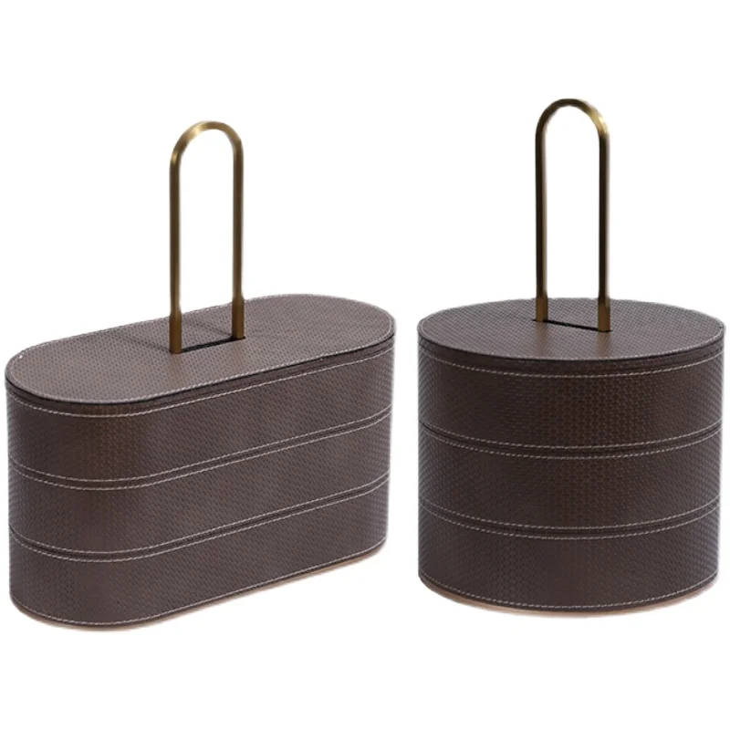 

Leather Metal Home accessories simple style Brown Jewelry Organizer Decorative Storage Box
