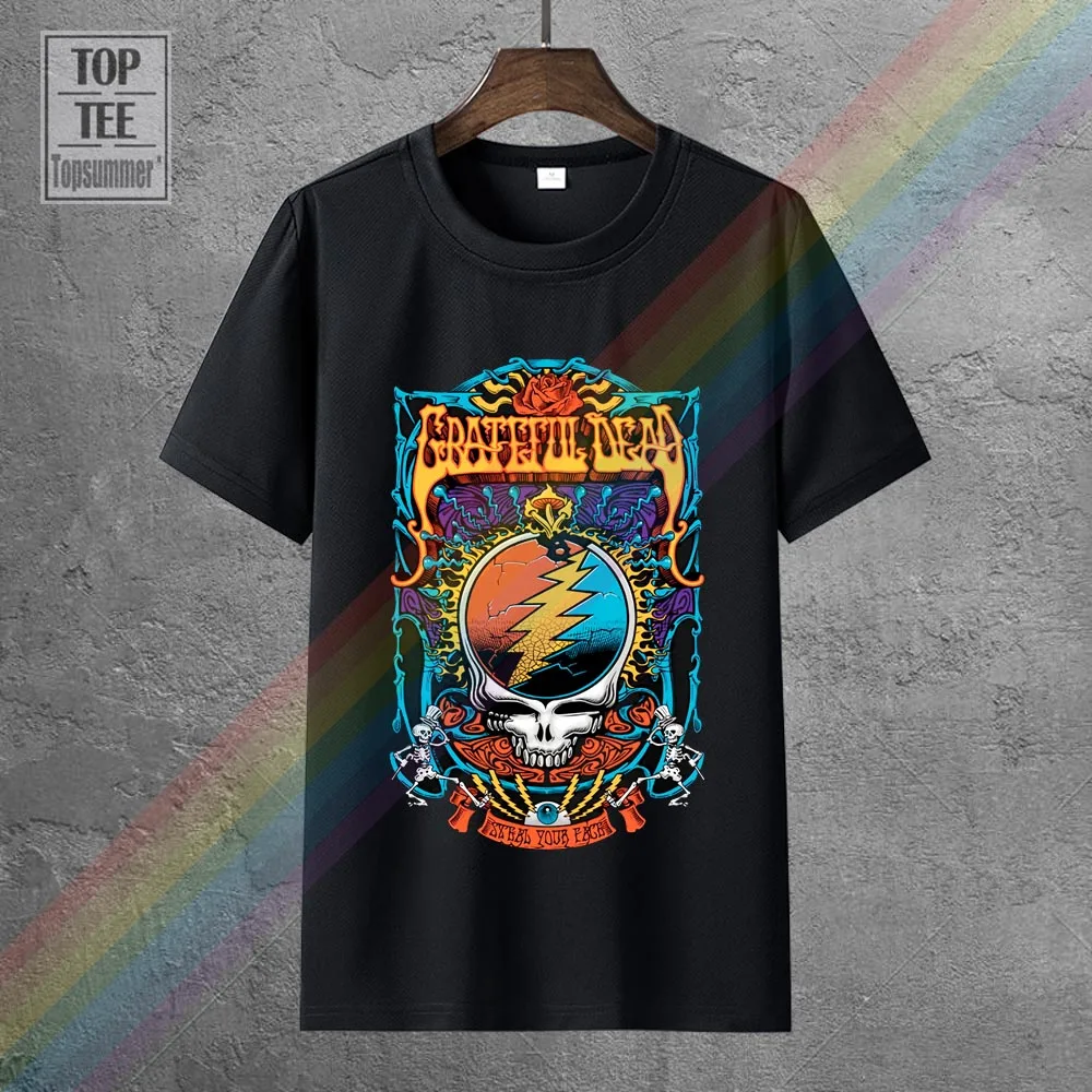 

Футболка для взрослых с надписью Grateful Dead Steal Your Face Trip, летние зимние стильные хлопковые топы с изображением прекрасной музыки и жидкого сине...