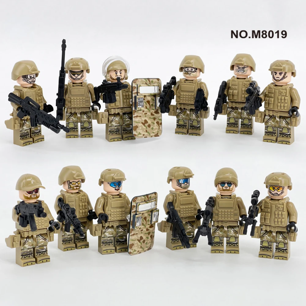 

12PCS M8019/M8085 Anti-Terrorist Special Police Doll Model Camouflage Military Building Block Toy Educational DIY Hand-Made Toys