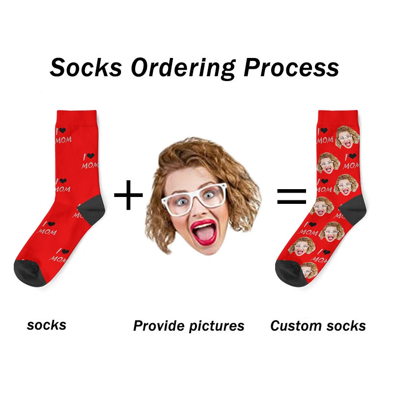 Custom Print Your Photo Personalized Socks Fashion Funny Red Heart DIY Birthday Valentine's Novelty Sock Girlfriend Gift