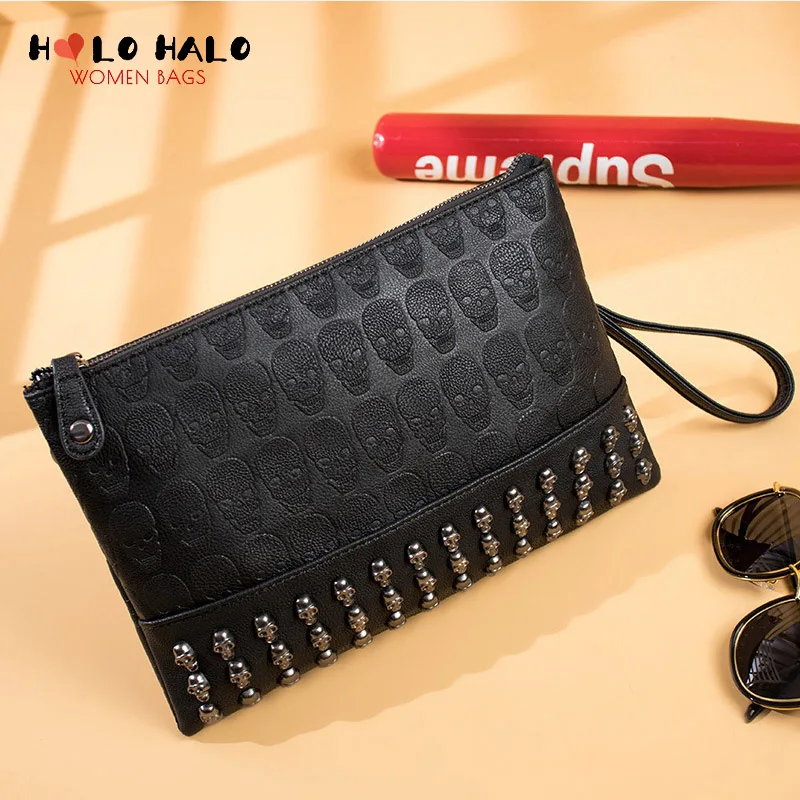 

Punk Rivet Skull Clutch Gothic Purses and Handbags Shoulder Bag for Women Personality Black High Quality Designer Bag Pu Leather