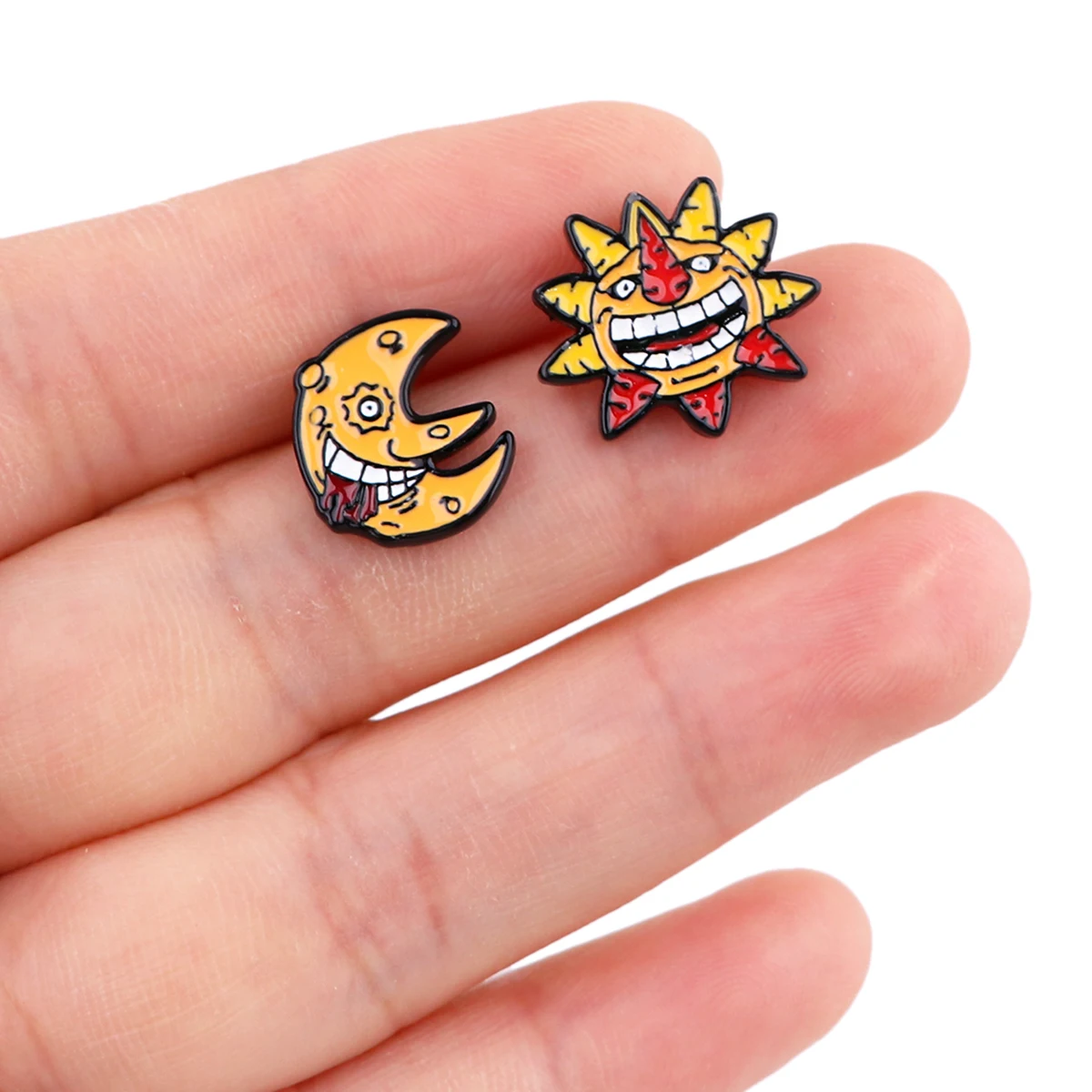 

Japanese Anime Demon Anime Metal Enamel Earrings For Women Men Sun Moon Earrings Fashion Jewelry Accessories Decorations Gifts