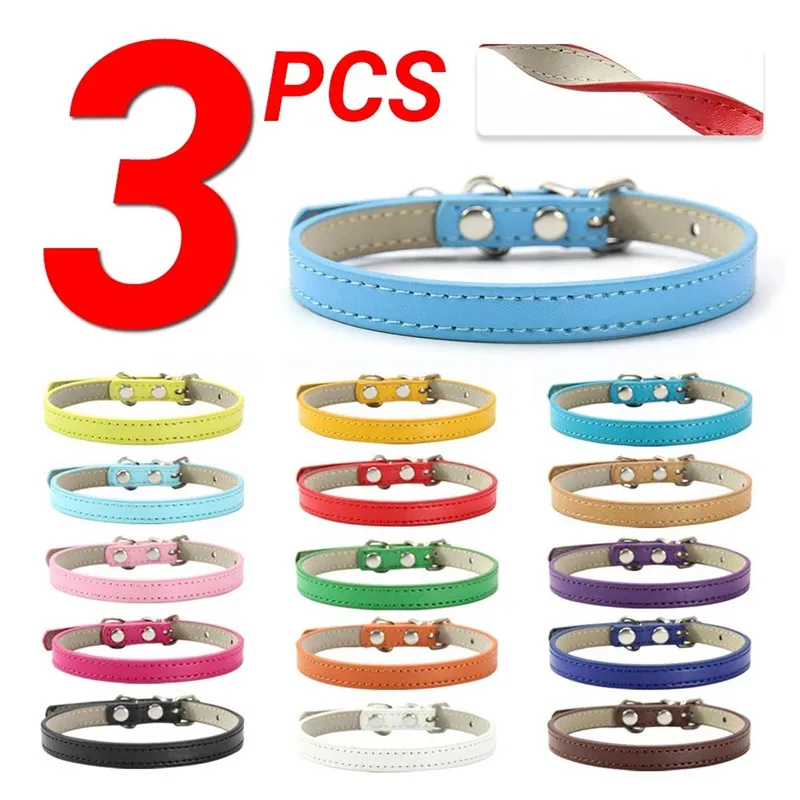 

3PCS Popular Adjustable Colorful Pet Collars Kitten Cat Collar PU Leather Neck Strap Safe for Dogs Soft Pet Supplies