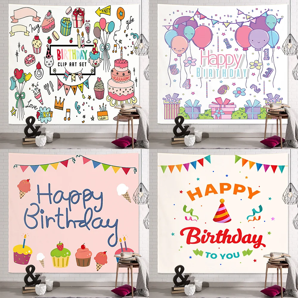 

Birthday Background Hanging Cloth Wall Decor Children's Birthday Party Wall Tapestry Cartoon Decor Tapestry Wall Hanging
