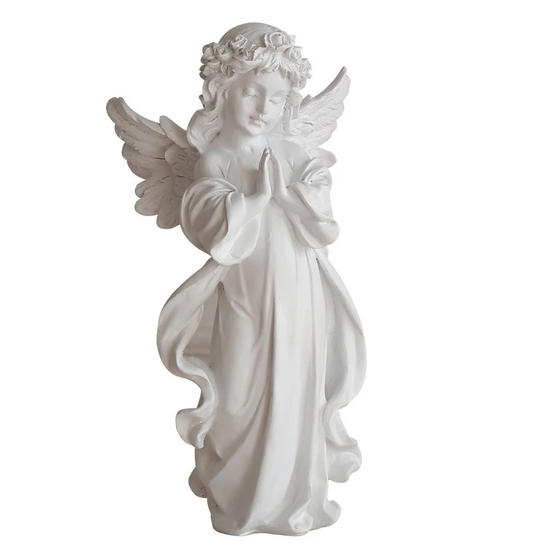 

Angels Statues European Resin White Gold Cute Cupid Angel Decoration Figurine Outdoor Home Desktop Pray Cherub Sculpture