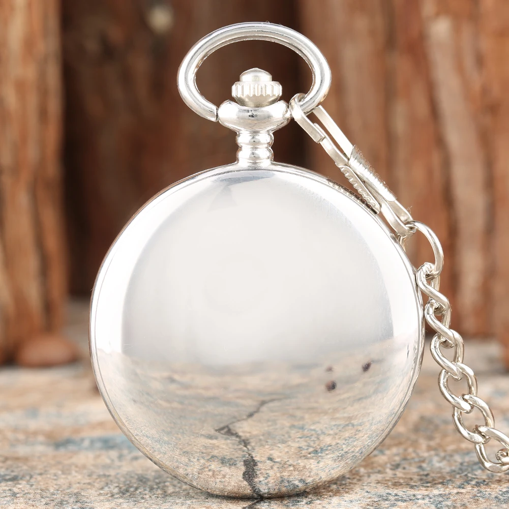 Mirror Smooth Half Hunter Silver Mechanical Pocket Watch Hand-Winding Mechanism Movement Roman Numerals Dial Manual Pocket Clock