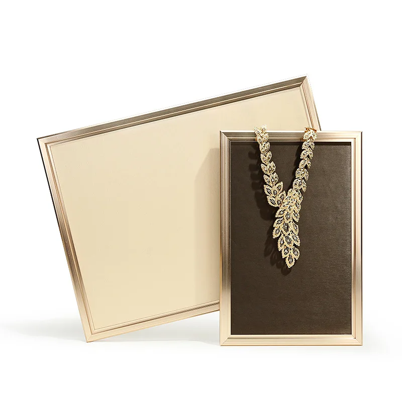 Gold Color Metal Frame Blank Jewelry Display Tray Necklack Ring Show Props Bracelet Pendant Organizer Box For Jewelry Shop