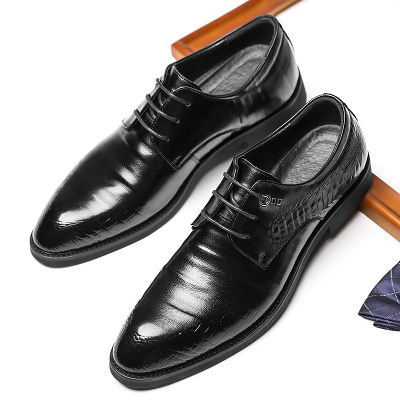 

Autumn New Leather Shoes Men's Top Leather Business Suit Pointed Single Shoes Trend Breathable Black