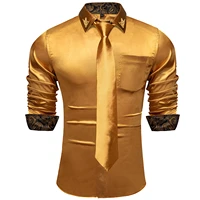 gold yellow luxury party shirts for men wedding men shirt hanky tie suit spring automn fashion long sleeve formal male wear gift